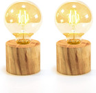 2 Pack Battery Operated Table Lamp with Timer, Wood Night Light, Cordless Decora