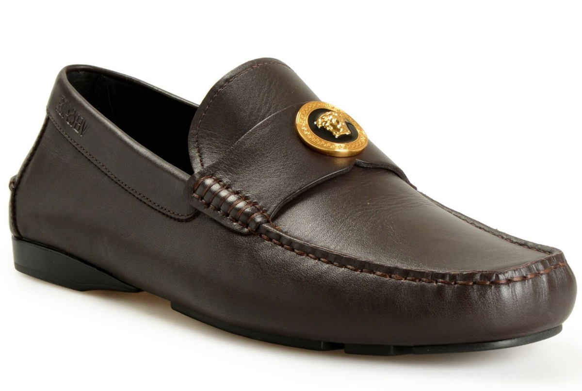 NIB Versace Medusa Tribute Logo Brown Leather Driving Shoes