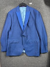 Vinci Tuxedo Jacket Mens Blue Satin Lapel One Button Blazer Designed in Italy