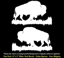 Bison / Buffalo Rendering Two Pack 11" White Vinyl Decals Car Truck Window