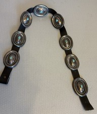 Native American Sterling Silver Turquoise Concho Belt Handmade Copper Back Loops