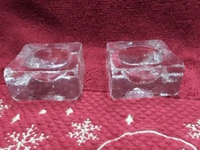 Vintage Clear Glass Crystal Like Salt Cellars Possibly Ice Cube Design Set Of 2