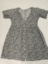 Loft Babydoll Dress V-Neck Short Sleeved Puffer Blue Gqarden Ditsy Floral Sz XS