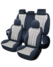 Universal Faux Leather Car Seat Covers Luxury Full Set Waterproof Bluewhite