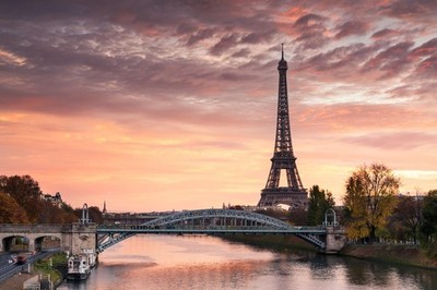 Dawn Over Eiffel Tower and Seine River Paris Photo Art Print Poster 18x12