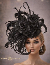 Kentucky Derby Hat Oaks Fascinator Hat Black Feathers and Black Roses
