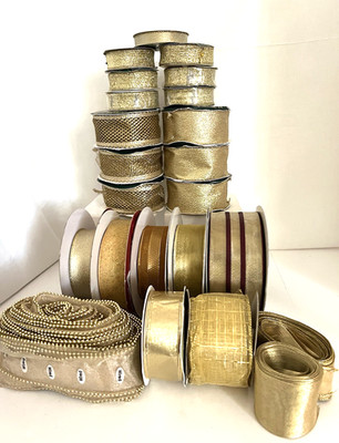21 + Rolls Gold Craft/Floral/ Decor/Gift Wrap Wired Edged  Ribbon Aprox.244 yds.