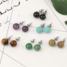 Gemstone Ball Stud Earrings   Healing Crystal...