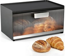 Metal Bread Box for Kitchen Countertop, 10 Quart Morden Bread Storage - Black