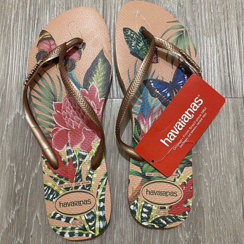 Havaianas Flip-Flop Sandalen roségold Schmetterling tropisch Damengröße 11/12