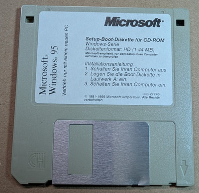 Microsoft Windows 95 Setup Boot Diskette für CD-ROM 1995 GETESTET