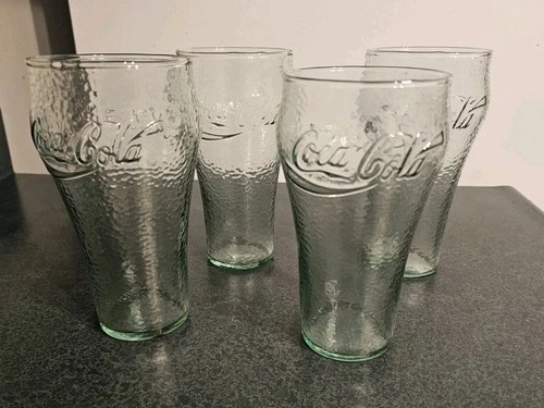 Set Of 4 Vintage Coca Cola 6" Clear Textured Drinking Glasses