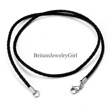 22" Unisex Black Leather Twisted Braided Rope Cord Necklace for Men Women*2MM