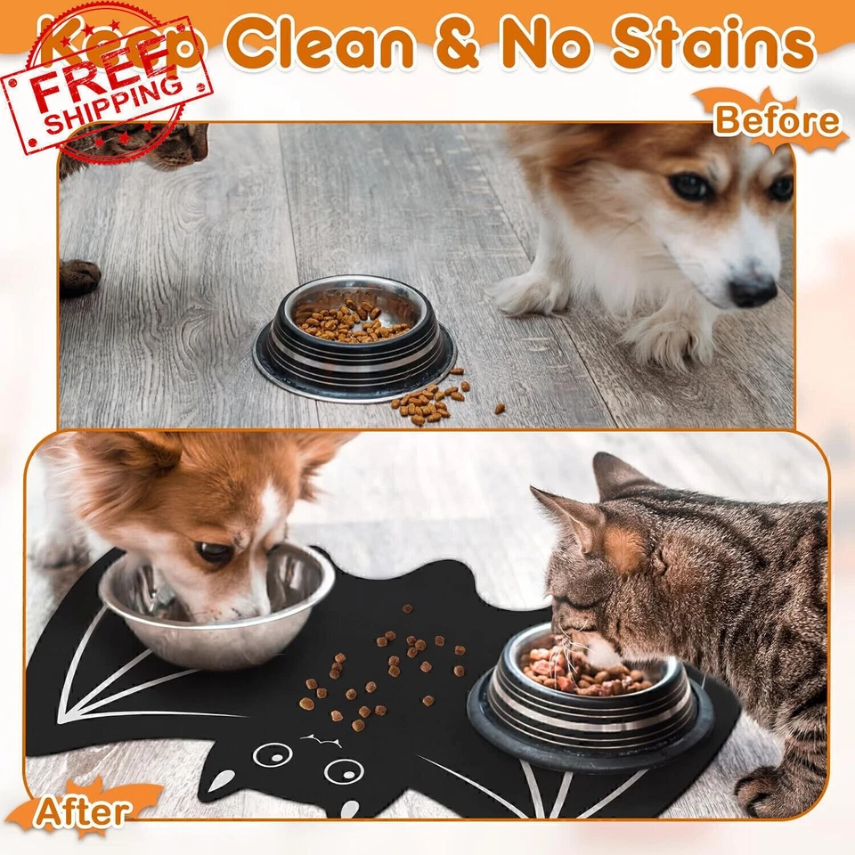Mantel individual absorbente para mascotas para tazón de comida y agua, tapete de comida para perros murciélago Foto 3 de 4