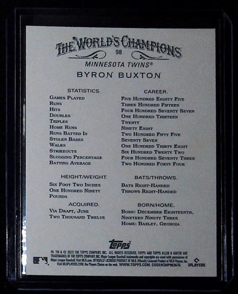 2023 Topps Allen & Ginter #98 Byron Buxton - Image 2 of 2