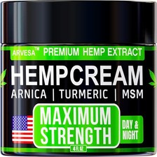 Hemp Cream Maximum Strength with Glucosamine, Arnica, 4 Ounce, Green