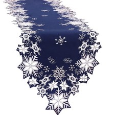 Embroidered Snowflakes Table Runners for Christmas Holiday and Winter Navy B...