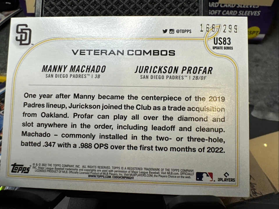 SN 168/299 Raro 2022 Topps UP Pic Perfect #US83 bub FOIL- Machado Profar Padres Foto 3 de 4