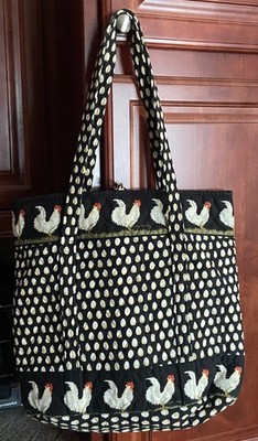Vintage Vera Bradley Black & White Chicken Egg Chanticleer Quilted Tote Bag