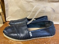 TOMS Women's Black Leather Slip On Alpargata Loafers Comfort Flats SZ 8.5