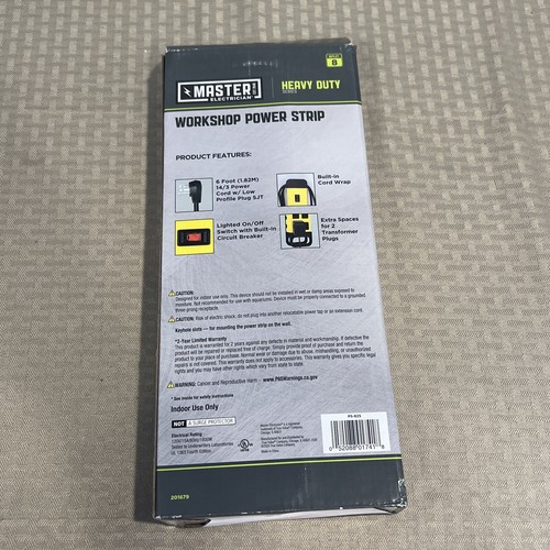 Master Electrician PS-825 Black 8 Outlet Heavy Duty Metal Power Center New - Afbeelding 2 van 2