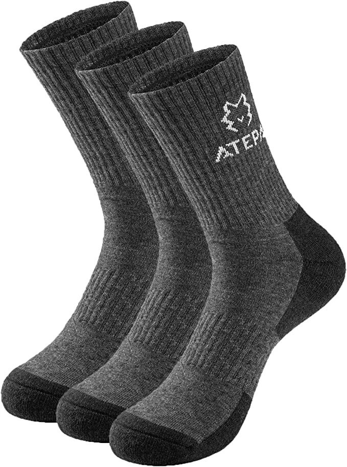 ATEPA Men's Women Hiking Socks Outdoor Recreation Socks Merino Wool Socks 3 PK