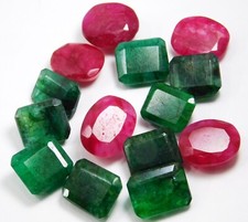Natural 121.90Ct Colombian Green Emerald African Pink Ruby Gemstone 14 PCS Lot