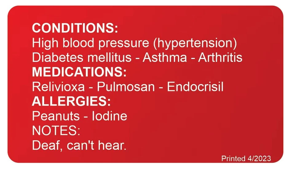 钱包医疗警报卡定制刻字身份证信息卡 2 侧刻字 — 第 3/4 张图片
