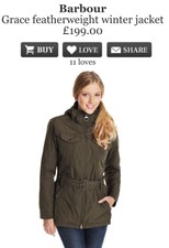 Barbour Feather Weight Winter Grace Waterproof Breathable Hooded Jacket Uk8 £200