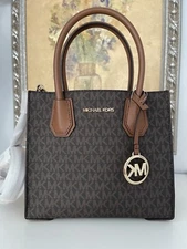 NWT MICHAEL KORS MERCER MEDIUM MESSENGER CROSSBODY SATCHEL BROWN MK SIGNATURE