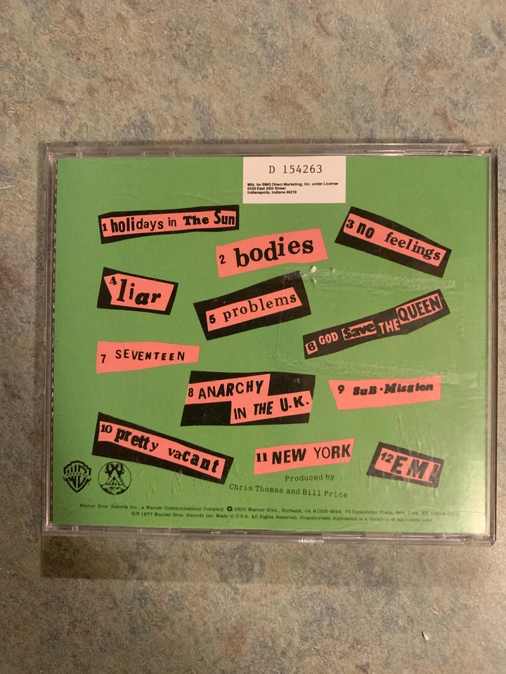 1990 HERE'S THE SEX PISTOLS NEVER MIND THE BOLLOCKS CD BMG DIRECT MARKETING COPY Foto 2 de 4