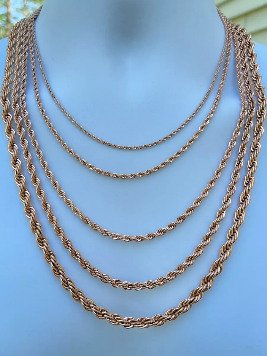 Men's Real Rope Chain Necklace 14k Rose Gold Plated Stainless Steel 2mm-6mm