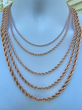 Men's Real Rope Chain Necklace 14k Rose Gold Plated Stainless Steel 2mm-6mm