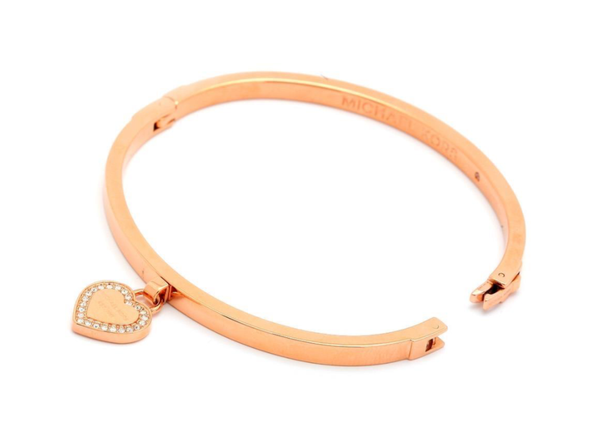 即発★MICHAEL KORS★MK ROSE GOLD BANGLE BRACLET ブレスレット Michael Kors MK Logo Heart Rose Gold Bangle Bracelet