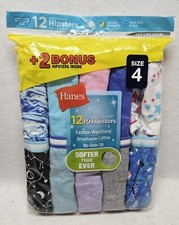 Hanes Girls' Tagless Hipsters 12 Pack, Breathable Cotton, No Ride Up, Size 4/New
