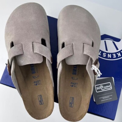 Birkenstock Boston Classic Taupe Suede Leather Unisex Shoes Birkenstock Boston Classic Taupe Suede Leather Unisex Shoes
