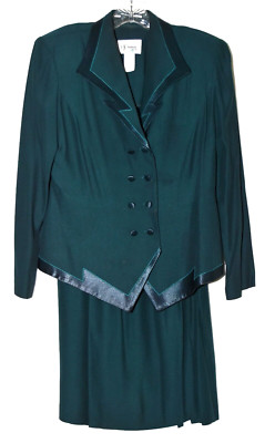 Vintage DJ Summers 2 Piece Green Rayon Blend Double Breasted Skirt Suit Size 10P