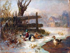 Winter landscape duck farm by C. Jutz Tile Mural Kitchen Wall Backsplash Ceramic
