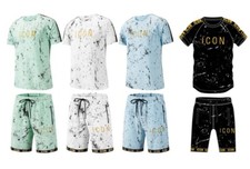 New Mens T Shirt  Shorts Set ICON2 Textured Waffle Material Tracksuit Summer