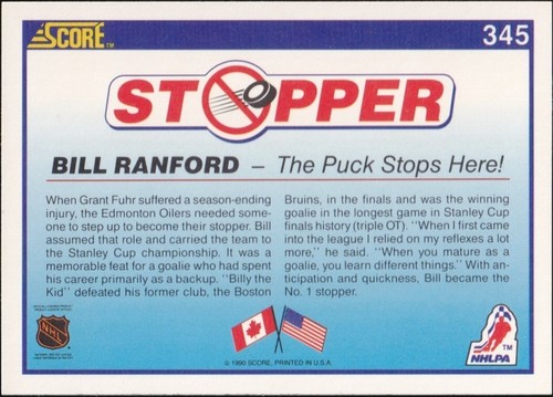 1990-91 Score #345 - Bill Ranford - Picture 2 of 2