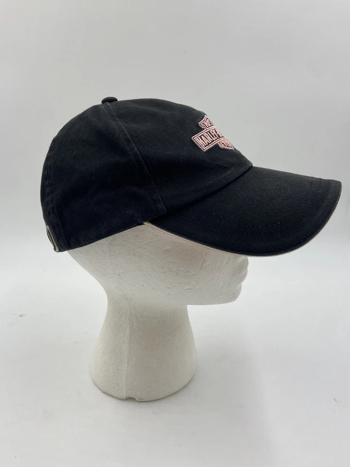 Sombrero Harley Davidson para mujer negro rosa bordado logotipo correa trasera *Leer Foto 2 de 4