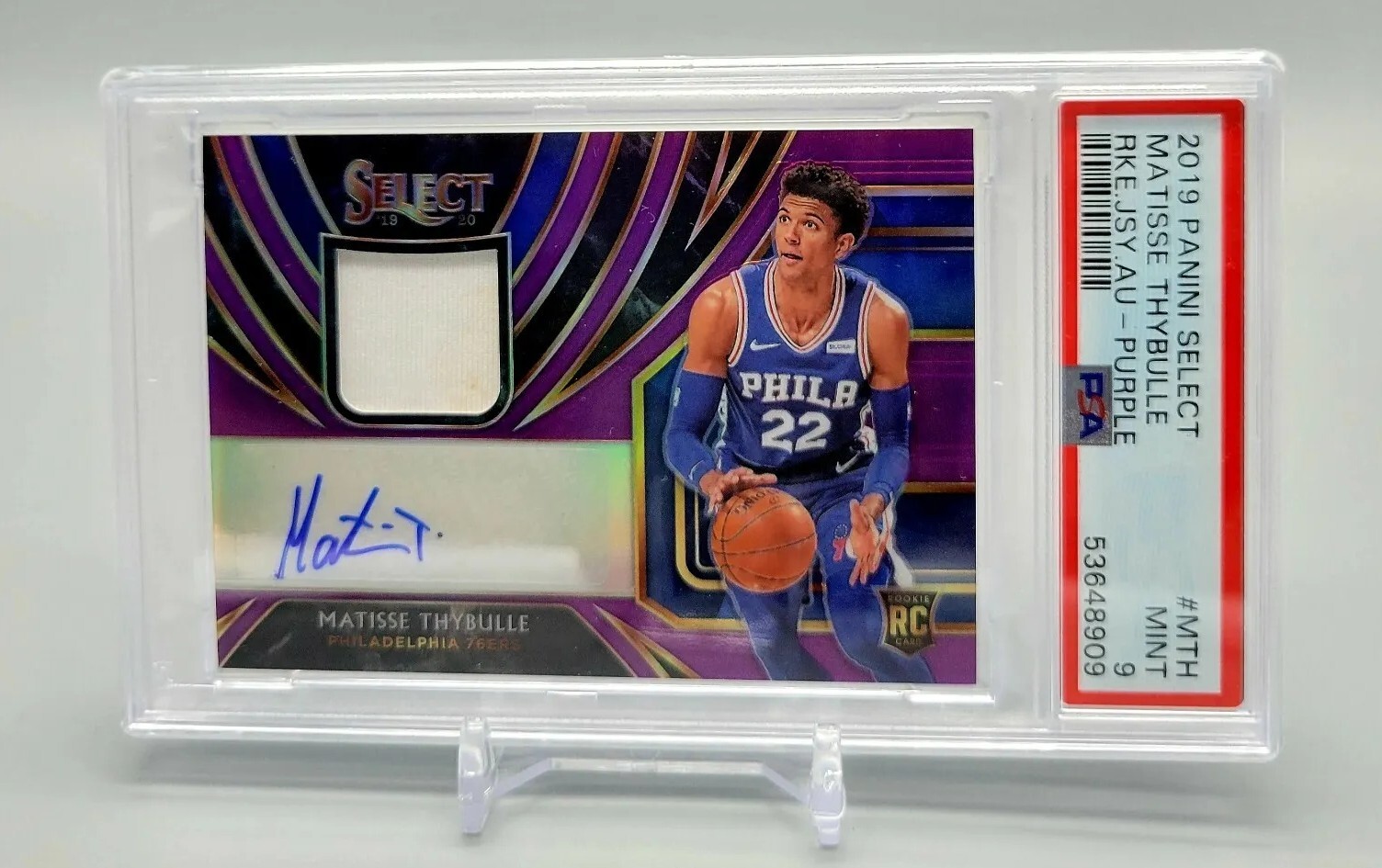 2019 Panini Select Matisse Thybulle RC Purple /99 RPA Rookie Auto PSA 9 Mint