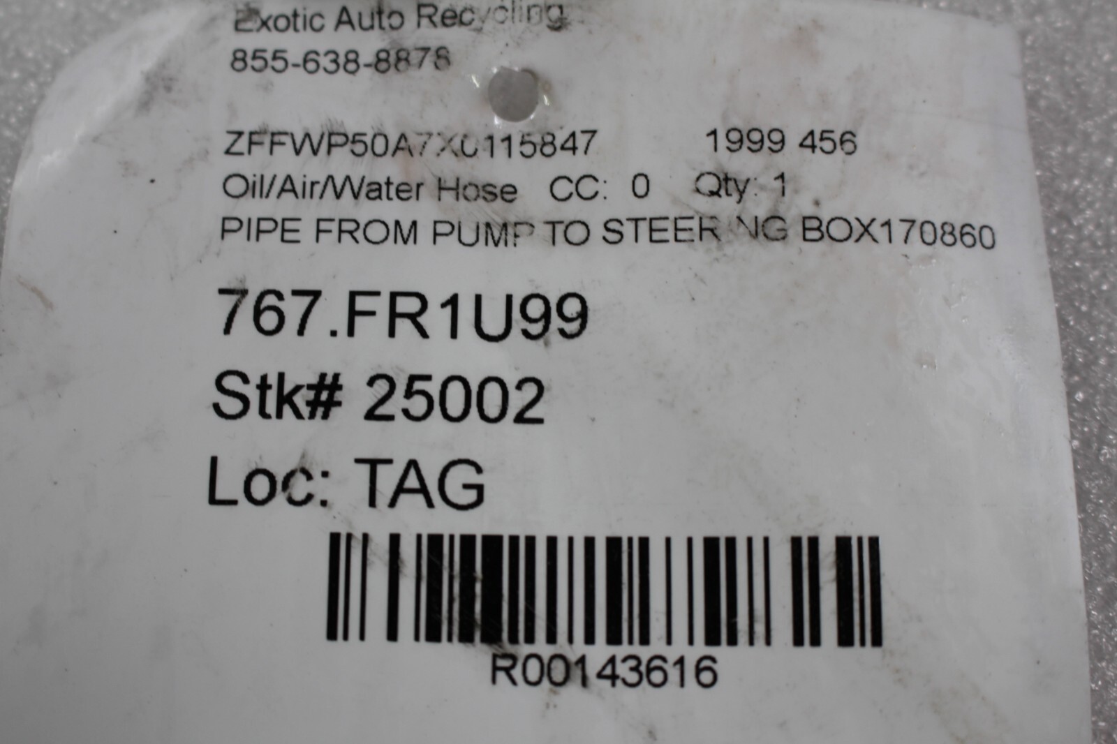 Ferrari 575, 550, 456 M, Power Steering Pump To Rack Hose, Used, P/N 170860
