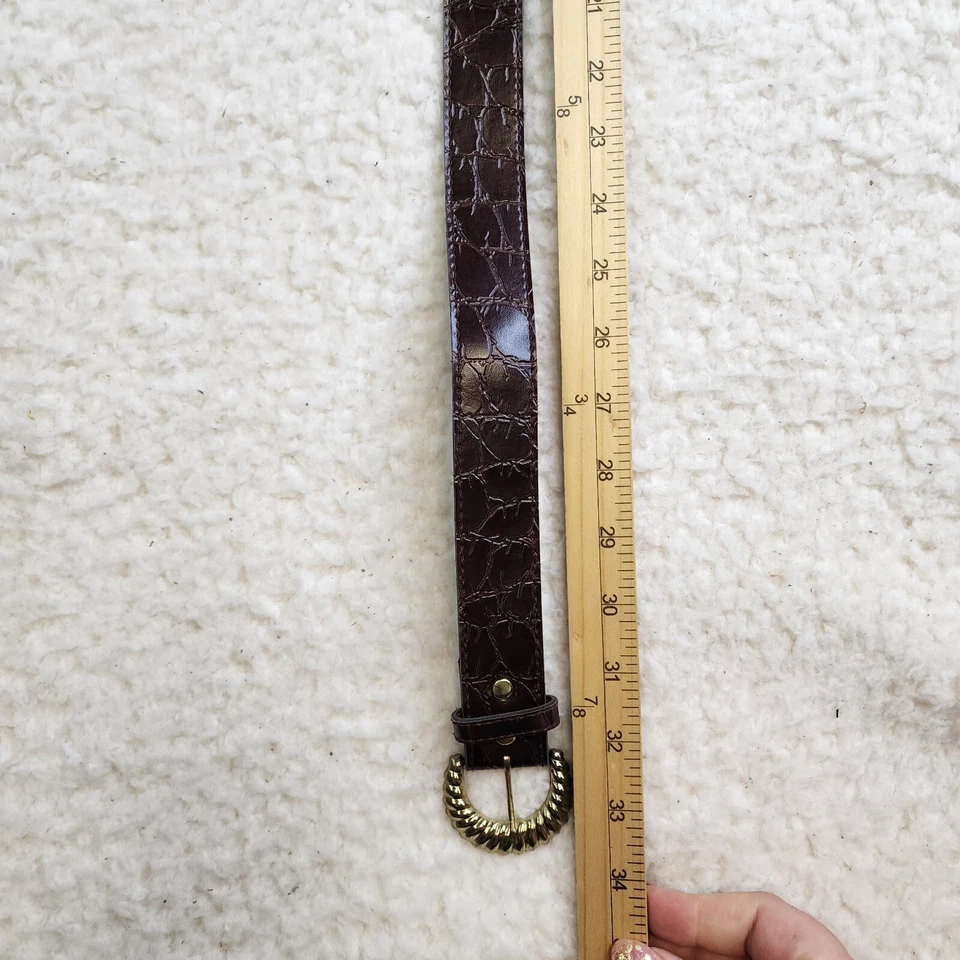 Vintage Faux Patent Brown Leather Belt Gold Hardware Statement Fashion - Изображение 2 из 4