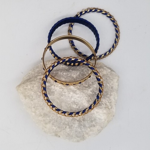 10" Beautiful Round Blue and Gold Tone Bangle Fashion Bracelets set of 4 - Picture 5 of 14