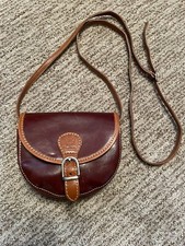 Vera Pelle Dark Brown Leather Light Brown Trim Flap Crossbody Bag Italy