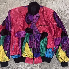 Vintage Picasso Satin Bomber Windbraker Jacket Rainbow Collection