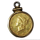 Genuine 1852 P Philadelphia Liberty Head Gold Dollar in 14k Yellow Gold Pendant