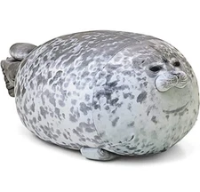 Adorable Squishy Plush Chonky Blob Seal Blue Gray Pillow 12" New 
