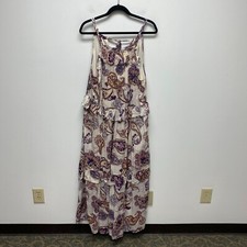 band of the free Women Cream Purple Liliane Paisley Metallic Halter Maxi Dress M